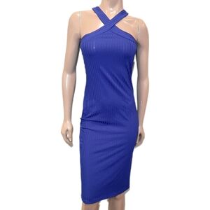 💠ANOTHER STORY Ribbed Halter Midi Dress Stretchy Bodycon Sleeveless Sexy